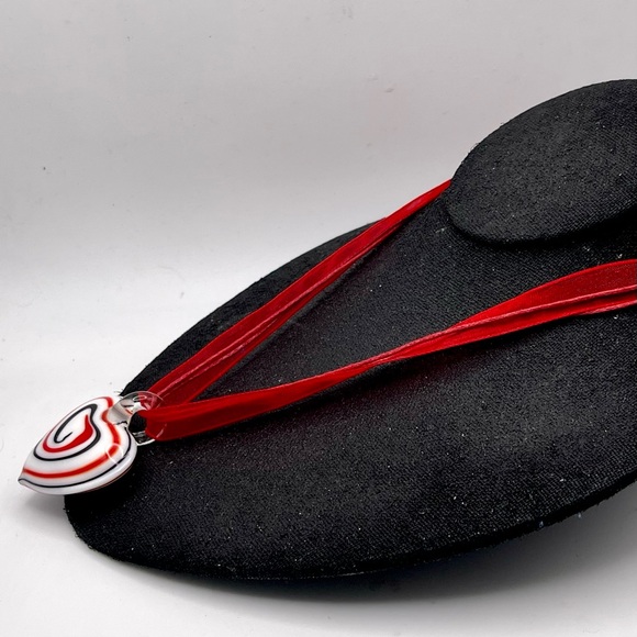 Vintage Patriotic Red White Blue Murano Glass Heart Pendant Necklace - Picture 5 of 16